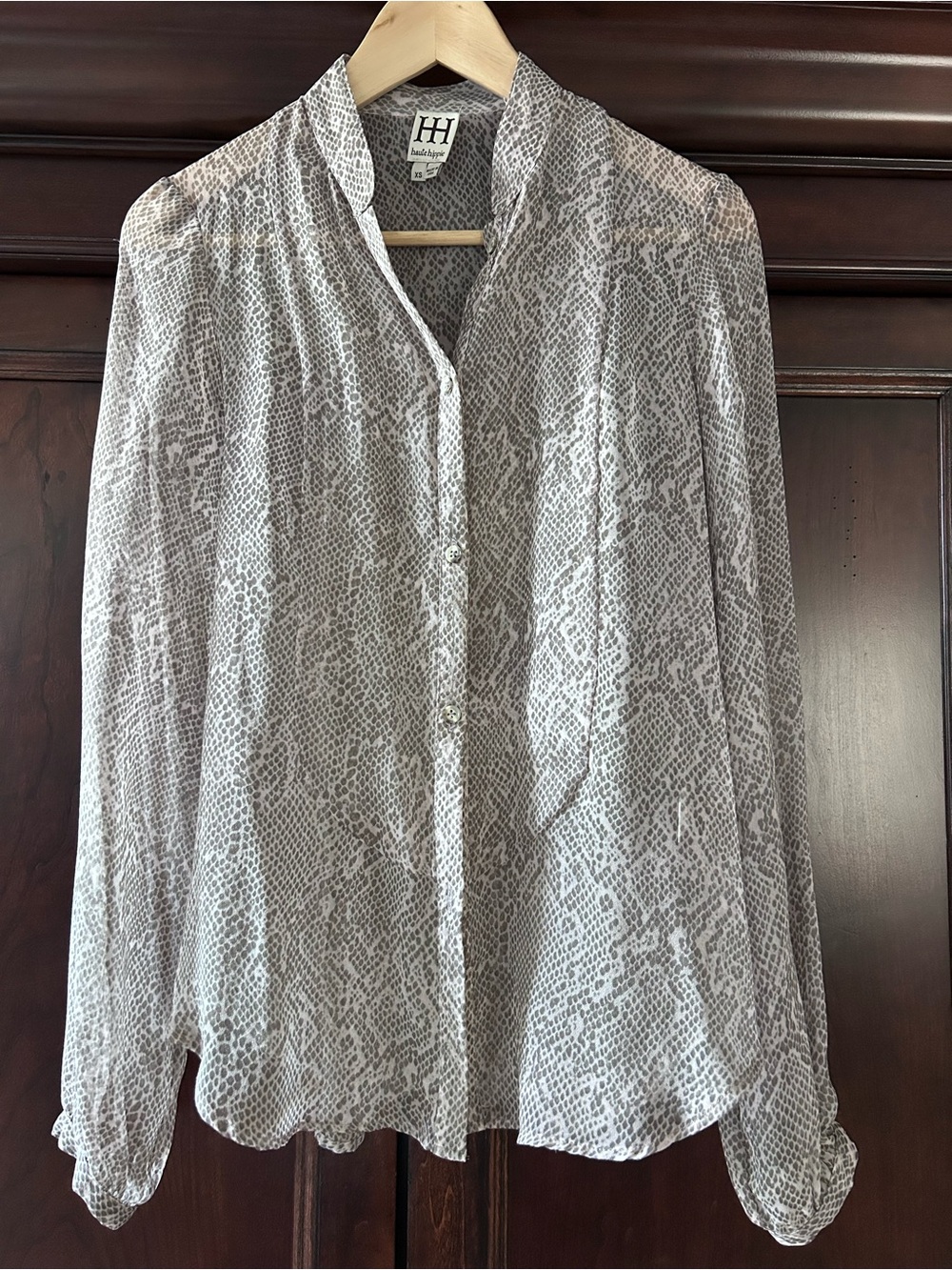 Haute Hippie Gray Snake-Print Button Down Shirt